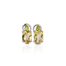 Load image into Gallery viewer, 8 x 10 mm. Cushion with Checkerboard Cut Yellow Brazilian Citrine and Peridot Earrings
