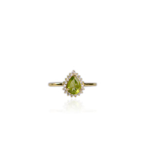 6 x 8 mm. Pear Cut Green Pakistani Peridot with Cz Accents Ring