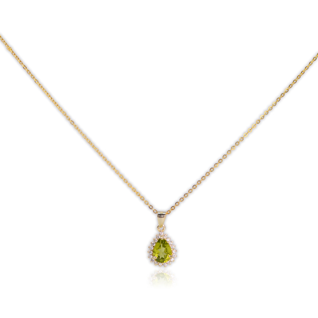 6 x 8 mm. Pear Cut Green Pakistani Peridot with Cz Accents Pendant and Necklace