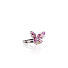 Load image into Gallery viewer, 3 x 6 mm. Marquise Cut Purple African Rhodolite Garnet and Tourmaline Butterfly Ring (Blemished)
