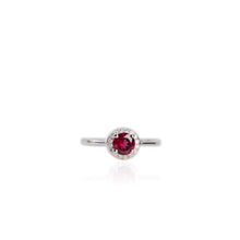 Load image into Gallery viewer, 6 mm. Round Cut Purple African Rhodolite Garnet with Cz Halo Ring
