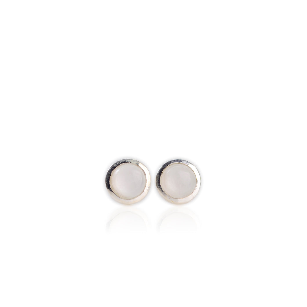 5 mm. Round Cabochon White Ceylon Moonstone Earrings