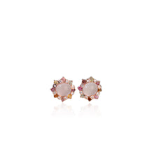 Load image into Gallery viewer, 8 x 10 mm. Oval Cabochon Pink African Rose Quartz and Tourmaline with Cz Accents Earrings
