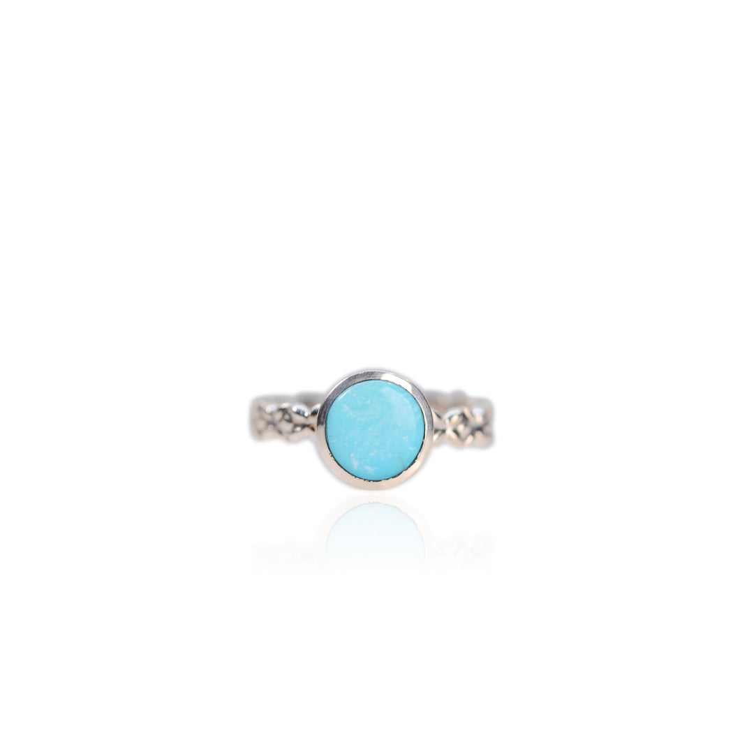 8 mm. Round Cut Blue American Turquoise Ring