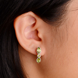 4 x 8 mm. Marquise Cut Green Pakistani Peridot Cluster Earrings