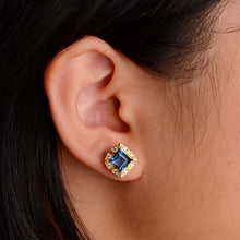 Load image into Gallery viewer, 6 mm. Square Cut London Blue Brazilian Topaz with Cz Accents Earrings
