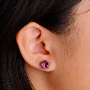 8 mm. Round Cut Purple Brazilian Amethyst Earrings