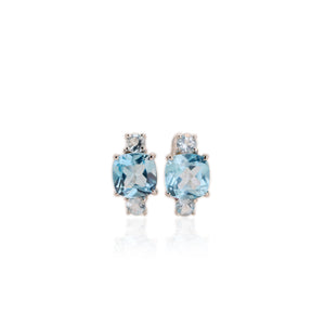 9 mm. Cushion Cut Sky Blue Brazilian Topaz Cluster Earrings