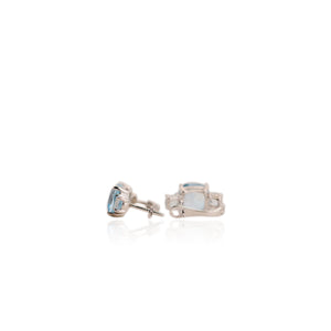 9 mm. Cushion Cut Sky Blue Brazilian Topaz Cluster Earrings