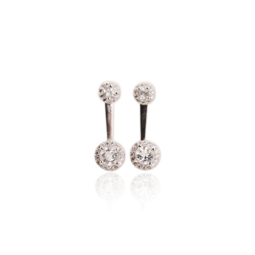 5 mm. Round Cut White Brazilian Topaz with Cz Accents Two-way Earrings