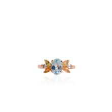 Load image into Gallery viewer, 6 x 8 mm. Oval Cut Sky Blue Brazilian Topaz, Citrine and Peridot Cluster Ring
