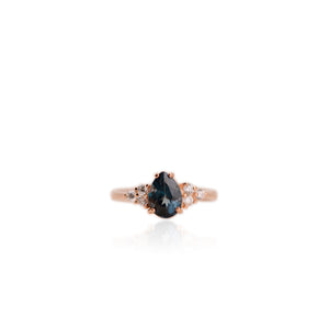 6 x 8 mm. Pear Cut London Blue Brazilian Topaz with Cz Accents Ring
