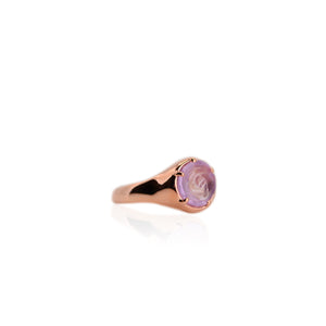 Handmade 8.5 mm. Carved Rose Purple Bolivian Amethyst Ring