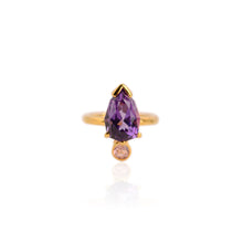 Load image into Gallery viewer, Handmade 9 x 13 mm. Fancy Pear Cut VVS Purple Uruguayan Amethyst with Sapphire Accent Ring
