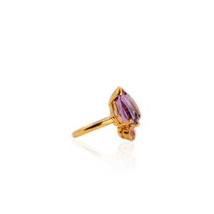 Handmade 9 x 13 mm. Fancy Pear Cut VVS Purple Uruguayan Amethyst with Sapphire Accent Ring