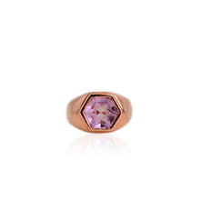 Load image into Gallery viewer, Handmade 9 mm. Carved Hexagon Cut VS Purple Brazilian Amethyst Ring
