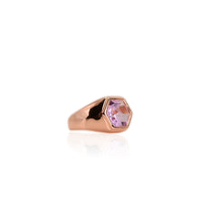 Load image into Gallery viewer, Handmade 9 mm. Carved Hexagon Cut VS Purple Brazilian Amethyst Ring
