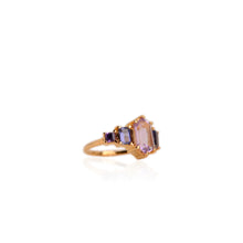 Load image into Gallery viewer, Handmade 7 x 12 mm. Hexagon Cut Purple Brazilian Amethyst and Iolite Cluster Ring
