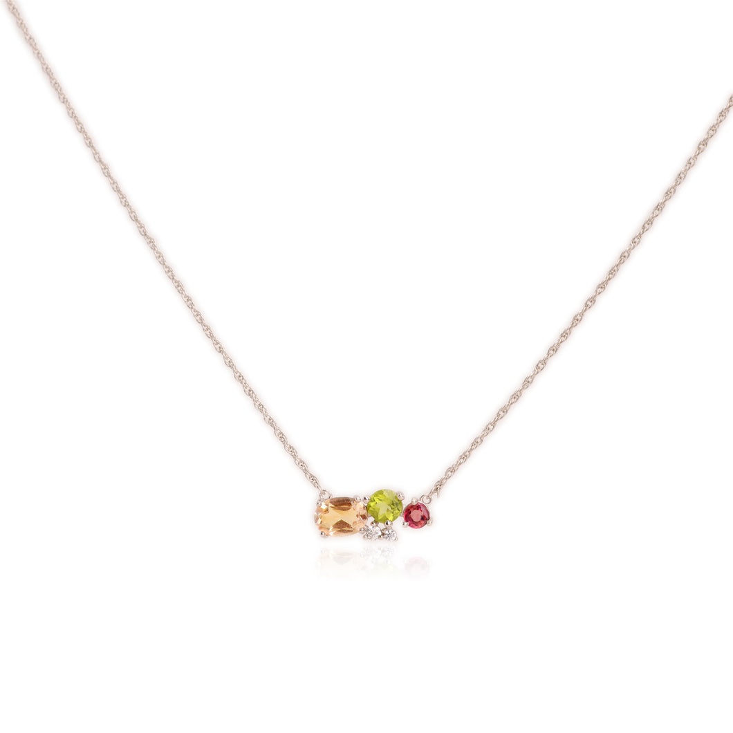 6 x 8 mm. Oval Cut Yellow Brazilian Citrine, Peridot and Garnet with Cz Accents Cluster Necklace