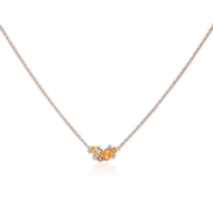4 x 6 mm. Oval Cut Yellow Brazilian Citrine and Sapphire with Cz Accents Cluster Necklace