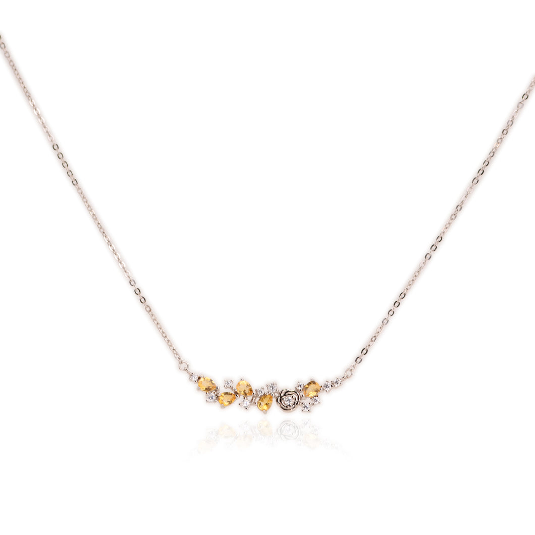 3 x 4 mm. Pear Cut Yellow Brazilian Citrine with Cz Accents Necklace