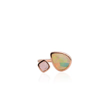 Load image into Gallery viewer, Handmade 14 x 17 mm. Pear Cabochon Multi-coloured Ethiopian Opal and Tourmaline Open Ring (Blemished)
