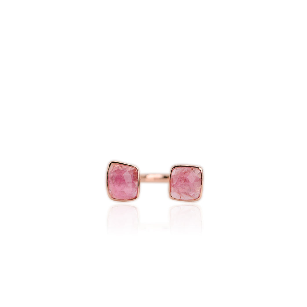 Handmade 8 mm. Freeform Rose-cut Pink Brazilian Tourmaline Open Ring