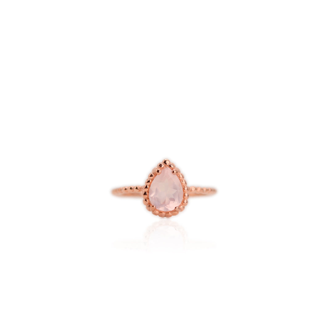 6 x 8 mm. Pear Cut Pink African Rose Quartz Ring