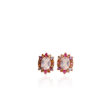 Load image into Gallery viewer, 6 x 8 mm. Oval Cut Pink African Rose Quartz, Topaz, Peridot, Citrine, Ruby, Amethyst and Tourmaline Cluster Earrings
