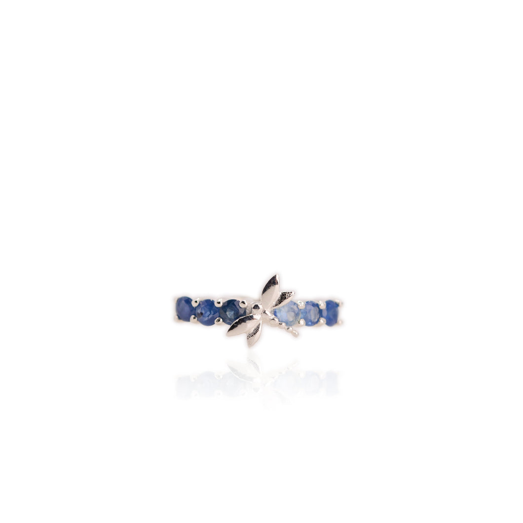 3 mm. Round Cut Blue Thai Sapphire Dragonfly Cluster Ring