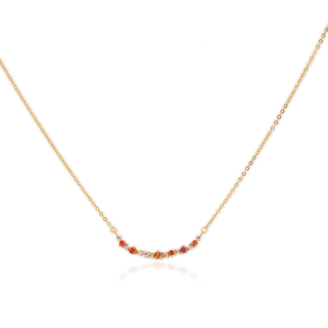 3 mm. Round Cut Orange Songea Sapphire with Cz Accents Necklace
