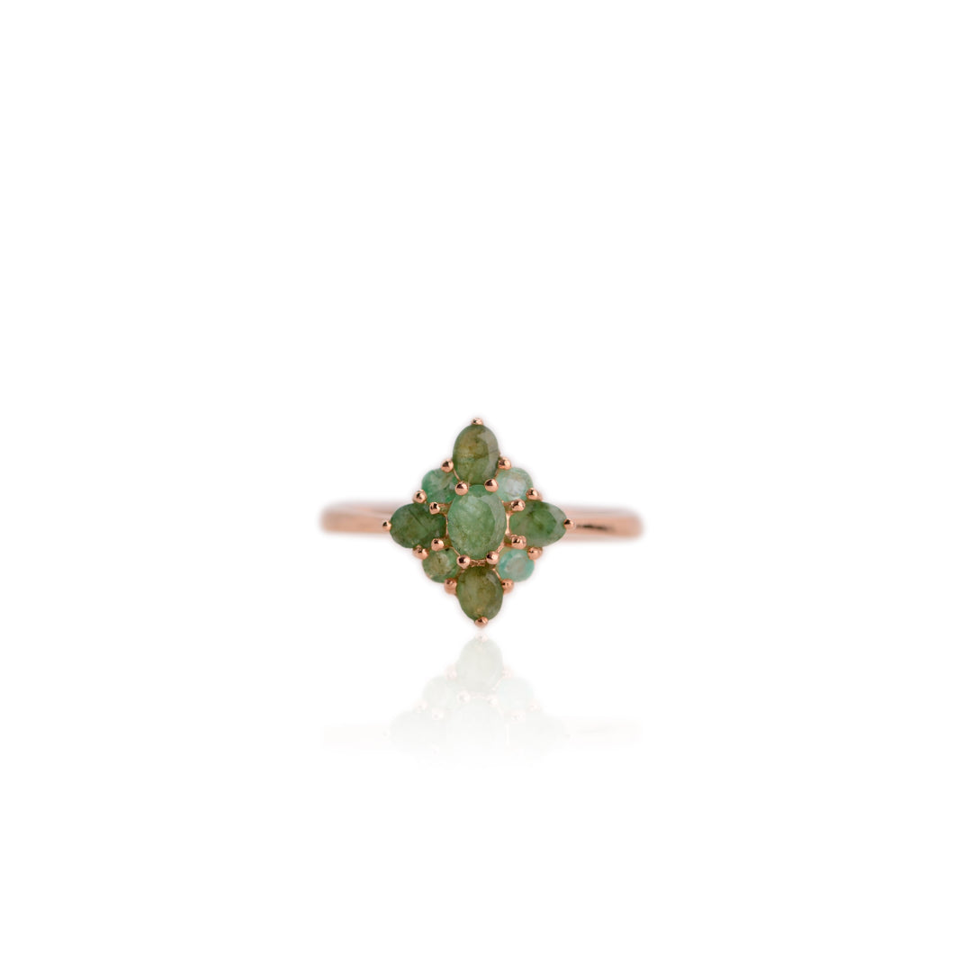 4 x 5 mm. Oval Cut Green Brazilian Emerald Cluster Ring (Blemished)