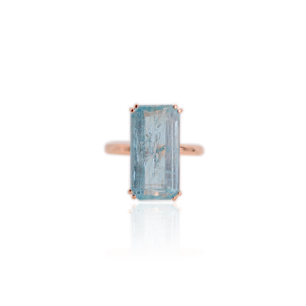 Handmade 9 x 17.5 mm. Octagon Cut Blue Brazilian Aquamarine Ring