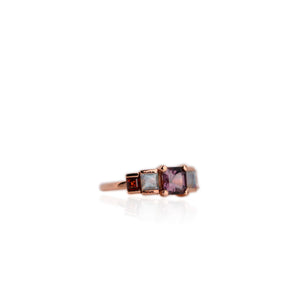 Handmade 6 mm. Asscher Cut Purple Thai Spinel, Labradorite and Garnet Cluster Ring