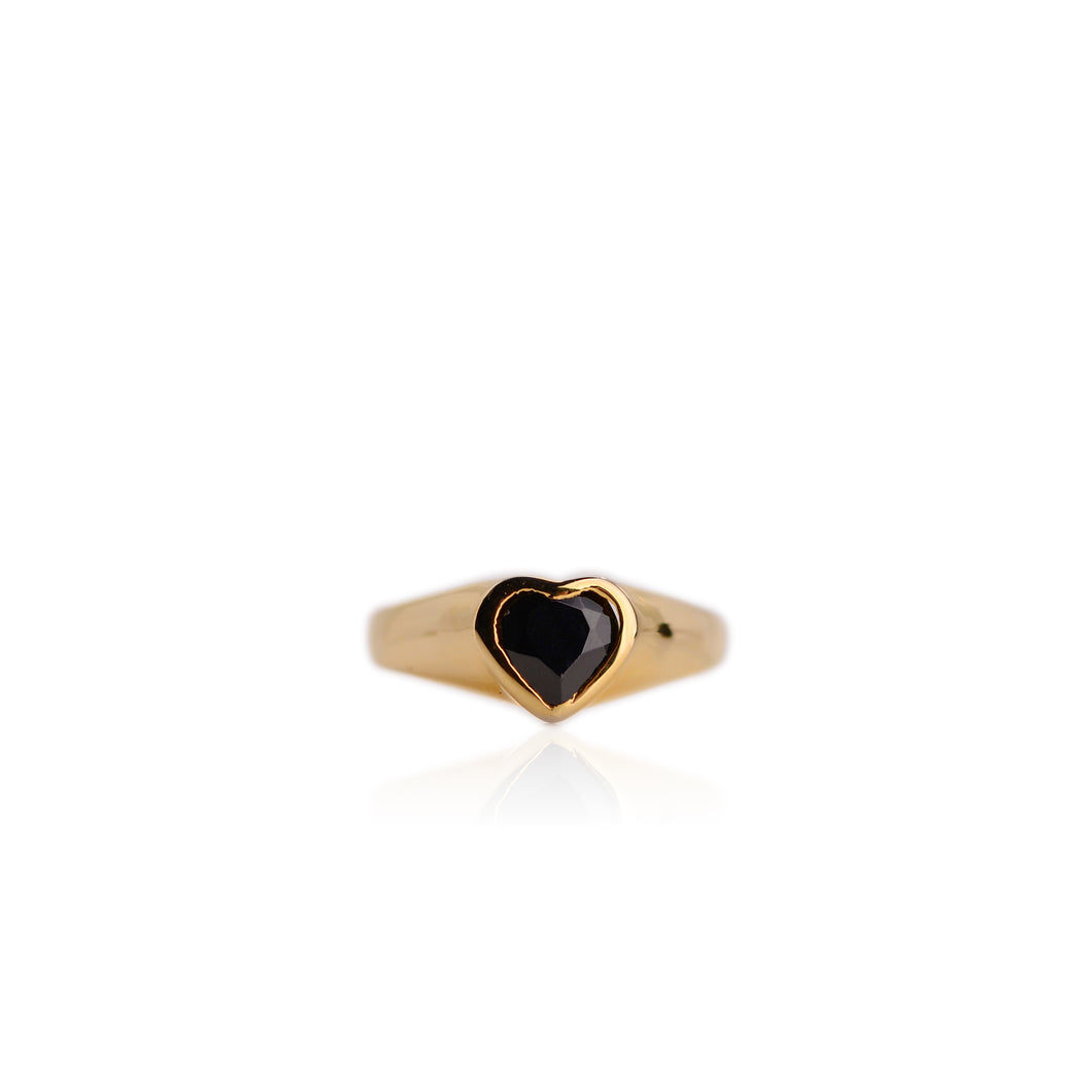 Handmade 7 mm. Heart Cut Black Thai Spinel Ring