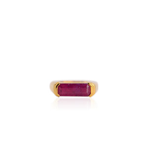 Handmade 6 x 14 mm. Octagon Cut Red Pink Tanzanian Ruby Ring (Blemished)
