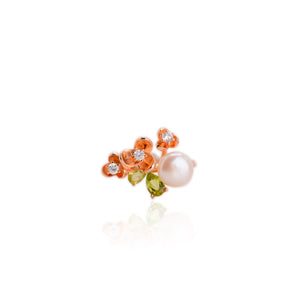 8 mm. Freshwater Pearl and Peridot with Cz Accents Cluster Ring