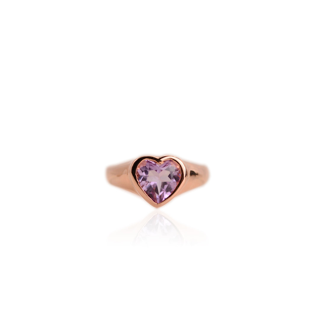 Handmade 8 mm. Heart Cut Purple Brazilian Amethyst Ring