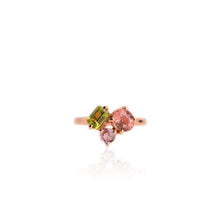 Load image into Gallery viewer, Handmade 6 x 7 mm. Oval Cut Pink Mozambican Tourmaline, Peridot and Sapphire Cluster Ring
