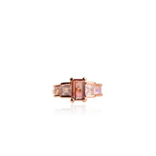 Load image into Gallery viewer, Handmade 5 x 8 mm. Octagon Cut VS Pink Mozambican Tourmaline, Rose Quartz  and Moonstone Cluster Ring
