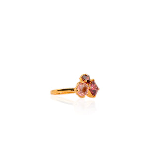 Handmade 6 x 7 mm. Oval Cut Pink VS Brazilian Tourmaline and Rhodolite Garnet Cluster Ring