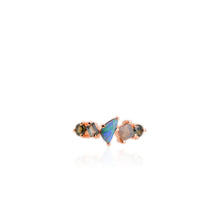 Load image into Gallery viewer, Handmade 4 x 7.5 mm. Freeform Cabochon Black Australian Lightning Ridge Opal, Labradorite and Sapphire Cluster Ring
