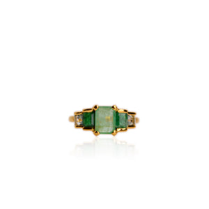 Handmade 5.5 x 8 mm. Octagon Cut Green Brazilian Emerald and Topaz Cluster Ring (Blemished)