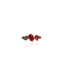 Load image into Gallery viewer, Handmade 5 x 7 mm. Cushion Cut Red Mozambican Ruby, Garnet and Sapphire Cluster Ring
