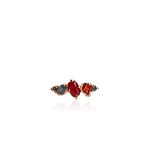 Handmade 5 x 7 mm. Cushion Cut Red Mozambican Ruby, Garnet and Sapphire Cluster Ring