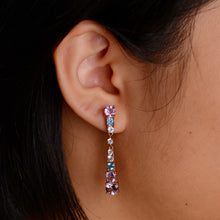 Load image into Gallery viewer, 6 mm. Round Cut Purple Brazilian Amethyst and Topaz with Cz Accents Drop Earrings (Blemished)
