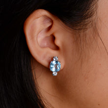 Load image into Gallery viewer, 9 mm. Cushion Cut Sky Blue Brazilian Topaz Cluster Earrings
