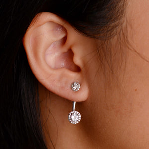 5 mm. Round Cut White Brazilian Topaz with Cz Accents Two-way Earrings
