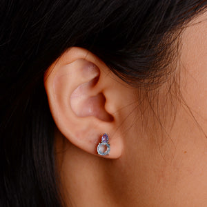 6 mm. Round Cut Sky Blue Brazilian Topaz and Tanzanite Earrings