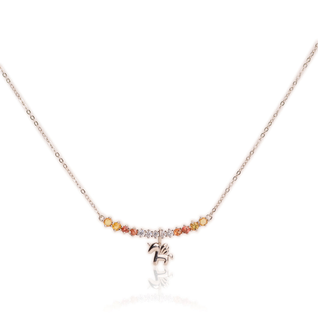 3 mm. Round Cut Multi-coloured Songea Sapphire with Cz Accents Pegasus Necklace